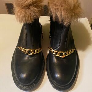 Zadig & Voltaire Black Leather Boots with Gold Accents